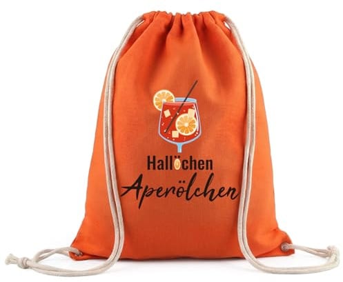 Szhhrxi Aperol Turnbeutel Baumwolle - Hallöchen Aperölchen, Aperol Spritz Geschenk für Karneval & Fasching, Orange Sportbeutel mit Kordelzug (37x46cm), Aperol Kostüm Accessoires