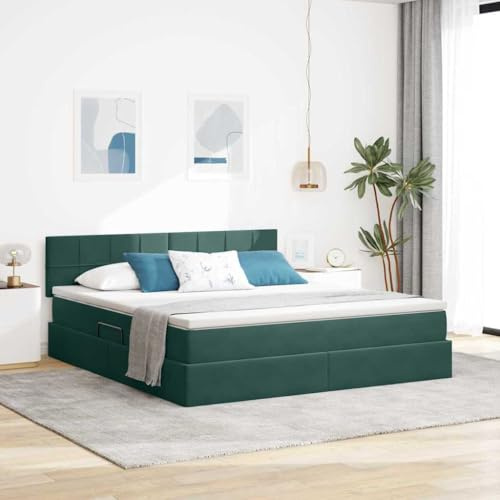QUAHEAS Dark Green Velvet Storage Bed 160 x 200 cm with Mattress, Headboard and Hydraulic Lifting System, Modern Platform Bed for Bedroom