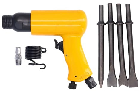 Baxnore Professionelles Drucklufthammer-Set, 3000 Schläge/min, Hochleistungs-Druckluftmeißel mit 4 Aufsätzen, 66 mm Hub, für Kfz-Metallbearbeitung, Karosseriereparatur und industri