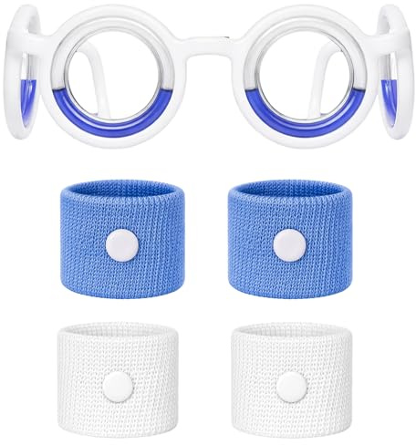 JazRvr Motion Sickness Brilles, Brille Gegen Reisekrankheit Mit 2 Paar Akupressur Armband, Unisex Brille Gegen Reisekrankheit Mit Flüssigkeit, Für Auto Flugzeug Und Schiff, für Erwachsene Oder Kinder