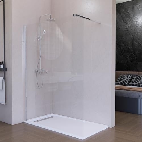 HOGAKIS Mampara de Ducha Fija Cromo 80 x 200 cm, Cristal Templado Transparente 8 mm con Tratamiento Antical, Panel Walk In Reversible para Baño Moderno