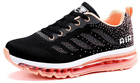 frysen Herren Damen Sportschuhe Laufschuhe mit Luftpolster Turnschuhe Profilsohle Sneakers Leichte Schuhe Black Orange 38