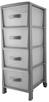 Belli&FORTI Futura Slim-Cassettiera 4 cassetti con Maniglia, Polipropilene, Tortora, Grande- 38 x 29.5 x 82 cm