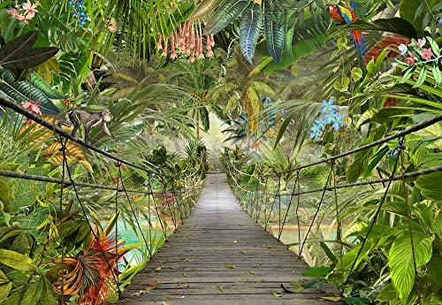 Komar Fototapete WILD Bridge, Tapete, Wanddekoration, Regenwald, Dschungel, Tropic, Rainforest, Brücke, 3D-8-977, grün, 368 x 254 cm, 8 Teile