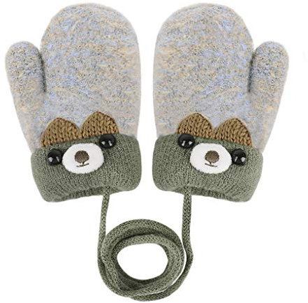IPENNY Boys Girls Neck Hang String Mittens Cute Cartoon Bear Design Gloves Winter Thick Fleece Lined Mittens Knit Gloves Full Finger Warm Ski Gloves Cold Weather Outdoor Hand Warmer for Kids 0 to 3Y