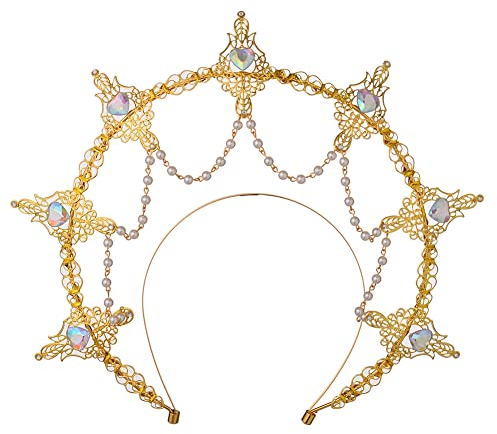 BLESSUME Heiligenschein Krone Mary Göttin Stirnband Damen Halloween Kostüm Göttin Kopfbedeckung, Goldfarben, 1 Count (Pack of 1)