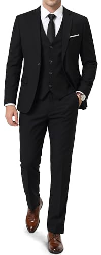 EastSide Herren Slim Fit 3-teiliger Anzug, Ein-Knopf-Blazer-Set, Jacke, Weste & Hose, Schwarz, XX-Large