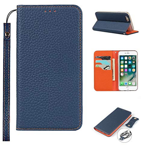 Copmob iPhone 6 Case,iPhone 6S Case,Genuine Leather Flip Wallet Case,[3 Card Holders][Magnetic][RFID-Blocking],Protective Phone Case Cover for iPhone 6/6S - Dark Blue