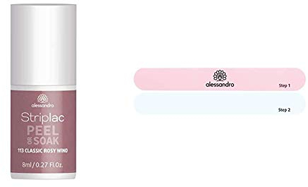 alessandro Striplac Peel or Soak Classic Rosy Wind – LED-Nagellack in klassischem Taupe – 1 x 8ml & Striplac Peel Or Soak Polish File - Zwei-Step Polierfeile für hochglänzende Nägel, 2 x 1 Stück