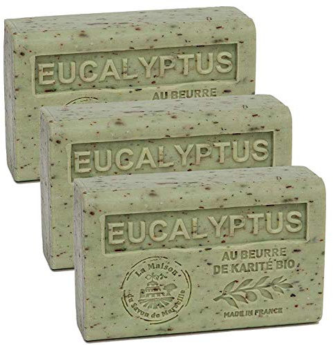 Savon De Marseille - French Seife Mit Organisch Sheabutter - Eukalyptus Duft - Geeignet Für Alle Hauttypen - 125 Gramm Stangen - Set Von 3