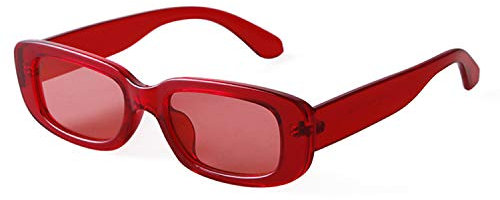 ADEWU Lunettes de soleil étroites pour homme et femme - Rectangulaires - Style rétro des années 90 - Protection UV - Style vintage, rouge, 52 mm