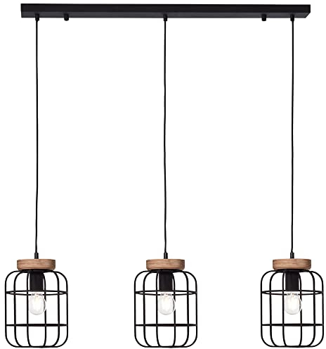 Brilliant Lampe, Gwen Pendelleuchte 3flg Balken antik holz/schwarz korund, Metall/Holz, 3x A60, E27, 40W,Normallampen (nicht enthalten)