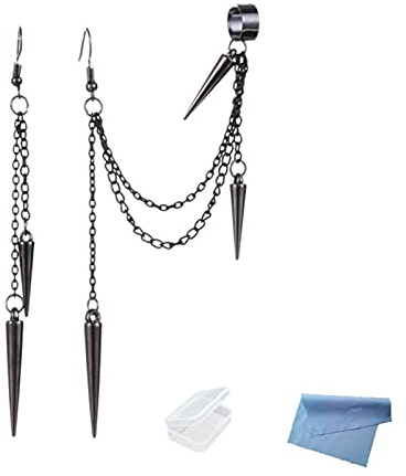 XHBTS Edelstahl Spitzkegel Ohrringe, Schwarz Kegel baumeln Tropfen Ohrringe Frauen Männer Huggie Creolen mit Mini-Stoff und Mini-Box (Schwarz)