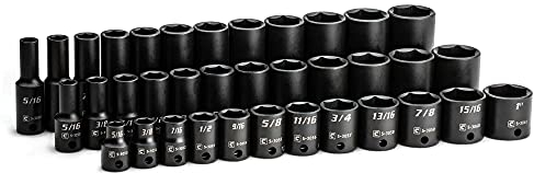 Capri Tools 3/8 in. Drive Shallow, Semi-Deep and Deep Impact Socket Set, SAE, 5/16 to 1 in, 36-Piece