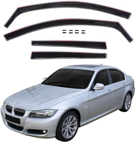 J&J Automotive GP Windabweiser passend für BMW 3 Series E90 4-Türer 2005-2013 4tlg, Vorne und Hinten Regenabweiser Passform Getönt Schwarz
