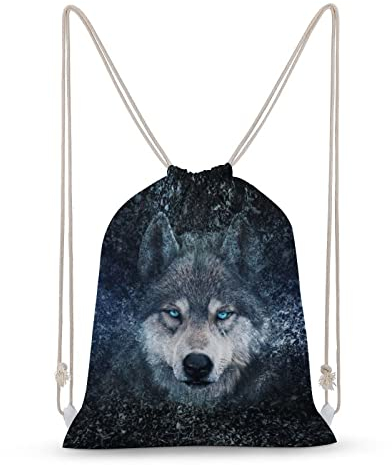 NIBABAEU Rucksack mit Kordelzug, Motiv: Wolf, 3D, großes Fassungsvermögen, wasserabweisend, Segeltuch, Sport, Yoga, Turnbeutel für Jungen, Mädchen, Kinder, Frauen Teenager