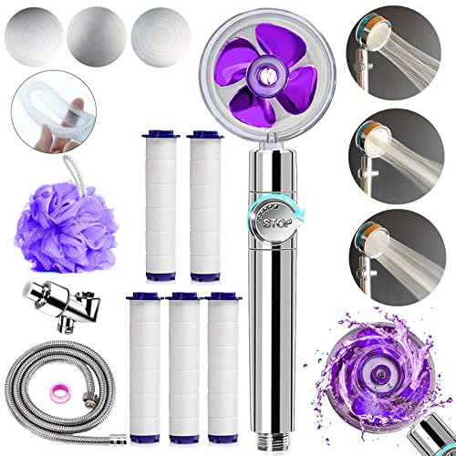 Kit doccia a getto idrogetto ad alta pressione con elica e accessori di ricambio, 3 pannelli d'acqua per diverse esperienze, viola