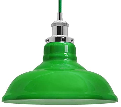 Vintage Chrome Pendant Light Green Ceiling Lamp Shade Fitting Retro Glass Dome H3046