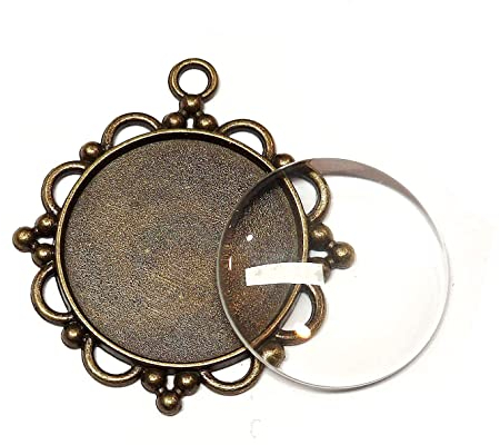 8 piezas 4 piezas charm bisel vacío bandeja medallones metal colgante engarces joyas redondo 4 piezas cristal transparente cabujón DIY set, 48mm x 40mm und 30mm Cabachon, Latón Vidrio, sin gema