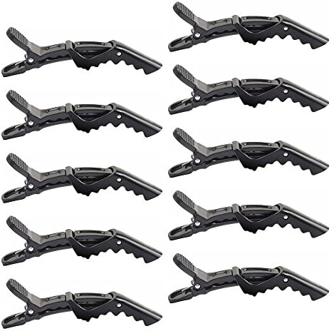 ZEVONDA 10Pcs Crocodile Clips Cheveux Barrettes - Clips Professionnels de Sectionnement de Poils de Crocodile Coiffure Pinces à Cheveux, Noir