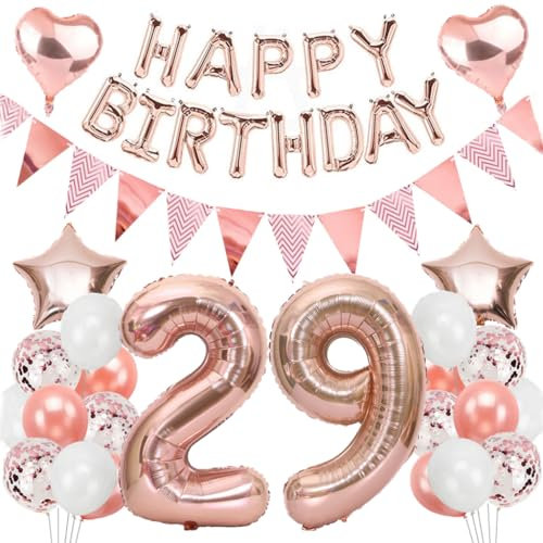 Ouceanwin Geburtstagsdeko 29 Jahre Frau, Rosegold Luftballon 29. Geburtstag Deko Set, Folienballon Zahl 29, Helium Ballon Happy Birthday Girlande für 29. Geburtstag Frauen Party Deko