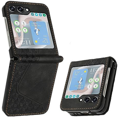 YIRRANZD Coque pour Samsung Galaxy Z Flip 5, Étui Housse Protection en Cuir PU, Antichoc Etui à Rabat pour Samsung Z Flip 5 (Noir)