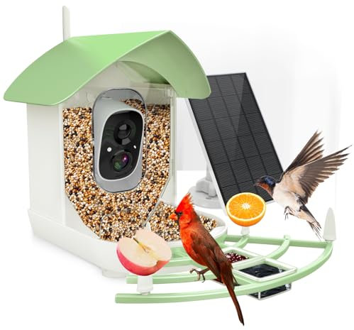 Fazoxo Vogelfutterstation mit Kamera, intelligente KI-Vogelrassen-Erkennung, Bewegungserkennung für Vögel mit Echtzeit-Hinweis, automatische Erfassung der Vogelbeobachtung, WLAN-Kamera,