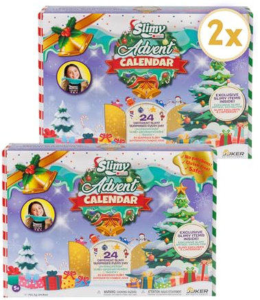 SLIMY Adventskalender Limited Edition mit 24 verschiedenen Spielmassen im DOPPELPACK - Original Slime Geschenk-Set, weihnachtlicher Spielspaß für Kinder mit Schleim (ab 3 Jahren)