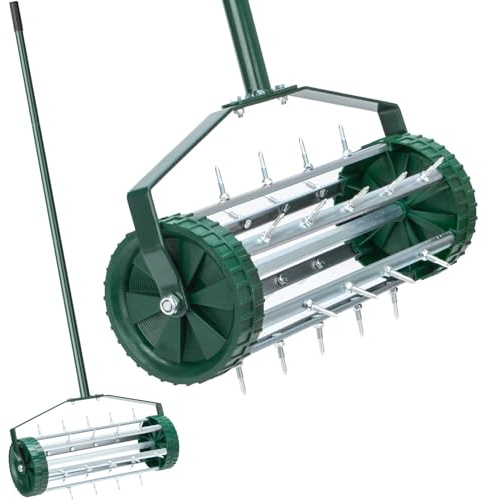 Lawn Aerator Upgraded Manual Spike Rolling Lawn Aerator for Compacted Soils and Lawns, Push Spike Aeration with 2.28 Inch Solid Steel Spikes Garden Aerator Tool