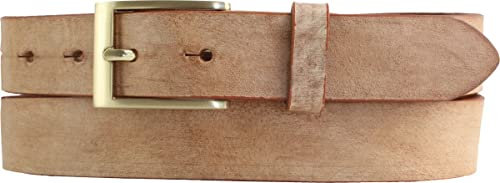 BELTINGER Herren-Gürtel aus weichem Vollrindleder Vintage-Look 3 cm | Leder-Gürtel für Herren mit goldener Gürtelschließe 30mm | Schmaler Gürtel Used-Look | Tabac 105cm