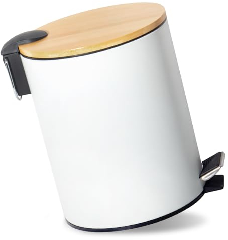GREELUE 5L Kosmetikeimer Metall, Badezimmer Mülleimer mit deckel, Mülleimer Bad mit Absenkautomatik (Soft Close) (Weiß 5L)
