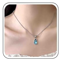 Atentuyi Boho Blau Kristall Anhänger Halskette Silber Cz Saphir Halskette Teardrop Cz Halskette Mondstein Edelstein Halskette Zierliche Kette Halskette Schmuck Für Frauen Und Mädchen