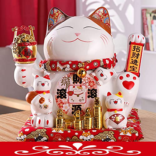 LuminescentDream Japanische Katze Kawaii,süße winkende Katze,Glück,Reichtum,einladende Katzen für ZuhauseWinkekatze Glückskatze Glücksbringer Winkende Katze aus Porzellan,Glücksbringer für Reichtum