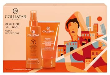Collistar Cofanetto Solare Latte Solare Spray Abbronzante Idratante Viso-Corpo SPF 20 200 ml + in Regalo Doccia-Shampoo Doposole Idratante Restitutivo 150 ml + Pochette in materiale 100% riciclato