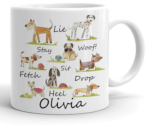 Personalised Dog Mug with Girl's Name, Toddler Cup, Dog Themed Gift, Plastic, Unbreakable, Birthday Gift.