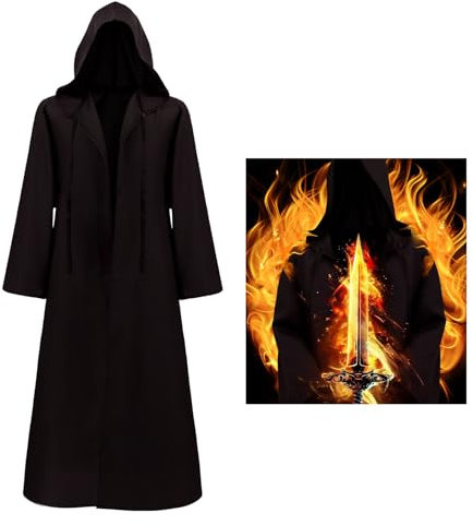 JOYUE Umhang mit Kapuze Halloween Kostüm Herren Robe, Mittelalter Cape Herren Kapuzen Cape Gewand Jedi Hoodies Umhang Erwachsene, Vampir Cape Umhang für Halloween Karneval Cosplay Party (Braun, XL)