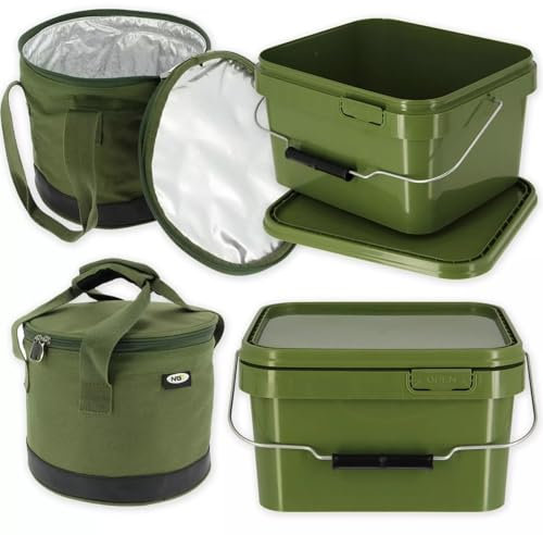 5L Square Air Tight Bucket and Insulated Bait Bin Set Carp Coarse Fishing Tackle