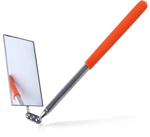 LEONTOOL Teleskop Auto Inspektionsspiegel 360° Schwenkkopf Rechteck Mechaniker Spiegel Ausziehbarer Spiegel Bis zu 49,5 cm Lang Inspektionsspiegel auf einem Stock zur Überprüfung Beobachten Fahrzeug