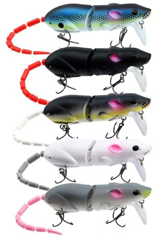 Leurre de Souris, leurre de pêche pour Souris - Leurre de pêche Dur réaliste - 5X leurres de pêche au Bar Dur, leurres de Bar Souris réalistes, appâts de Natation multifonctionnels