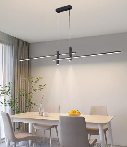 Deliouay Moderne Pendelleuchte LED Esstisch Esszimmer Lampen Dimmbar Hängelampe mit Fernbedienung Hängeleuchte Höhenverstellbar Esstischlampe für Küche Büro Wohnzimmer Deckenleuchte (Schwarz, 150cm)