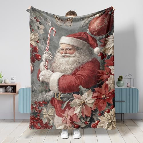 Coperta natalizia in pile con Babbo Natale, morbida, calda, per tutte le stagioni, 127 x 152 cm