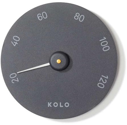 KOLO Sauna Thermometer - Sauna Zubehör - Temperaturanzeige bis 120°C - Aluminium Schwarz - 14cm Durchmesser - Präzise Messung - Made in Finnland