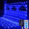 SUAVER 192LED Solar Lichternetz Außen, Wasserdichte Solar Lichterkette Netz Fernbedienung Timer Vorhang Weihnachtsbeleuchtung 8 Modi Mesh Lichtervorhang für Hochzeit Fenster Deko (Blau, 3x2m)