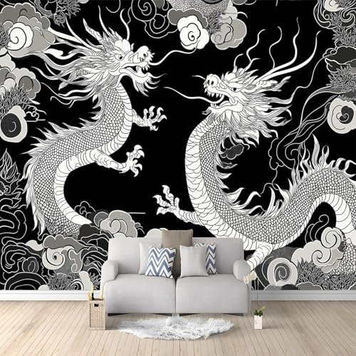 Papel pintado de dragón con pintura de tinta china, para dormitorio, niños, niños, papel pintado 3D, 300 x 210 cm, negro, para habitación de niños, adolescentes, póster 3D, decoración de pared,