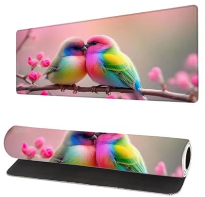 Gaming Mauspad Vogel XXL 600x300x3mm, Niedlich Mousepad groß Schreibtischunterlage, Mouse Pad mit Vernähte Kanten, WassXerdicht Anti-Rutsch Mousepad, Verbessert Präzision und Geschwindigkei O-0