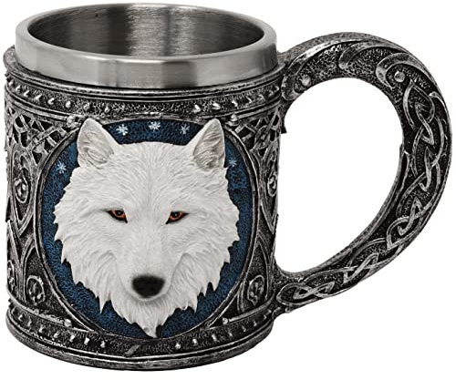 MystiCalls Krug weisser Wolf - Met, Wolfskrug, Bierkrug