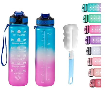 Apex.99 Sports Water Bottle with Straw,1Litre Motivational Water Bottles with Time Marking,Leakproof Hydration Bottle, Reusable BPA-Free Bottle,32oz Drinks Bottle for Fitness, Gym, Office,outdoor