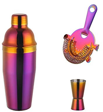 3PCS Stainless Steel Rainbow Boston Cocktail Set 750ml Cocktail Shaker Set With Strainer Measure Cup Bartender Kit Bar Tool Set Cocktail shakers