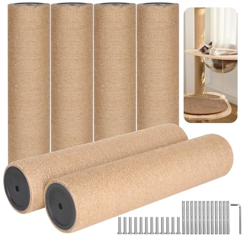 6 Pack Katzenkratzbaum Ersatz, 15,7 x 3,8 Zoll Juteseil Kratzbaum Nachfüllung mit M8 Schrauben für Indoor Kittens Tower (Gelb)
