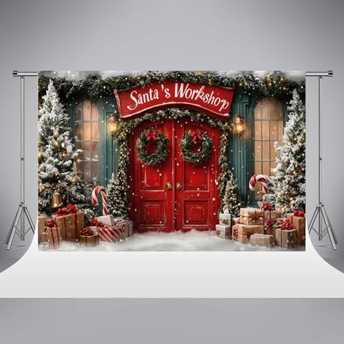 Kate Santa's Workshop Fotohintergrund 3 x 2 m (10 x 6,5 ft) Weihnachtsbaum Schnee im Winter Fotohintergrund Geschenke Süßigkeiten Kinder Feiertage Familie Frohe Weihnachten Partydeko Fotoautomaten